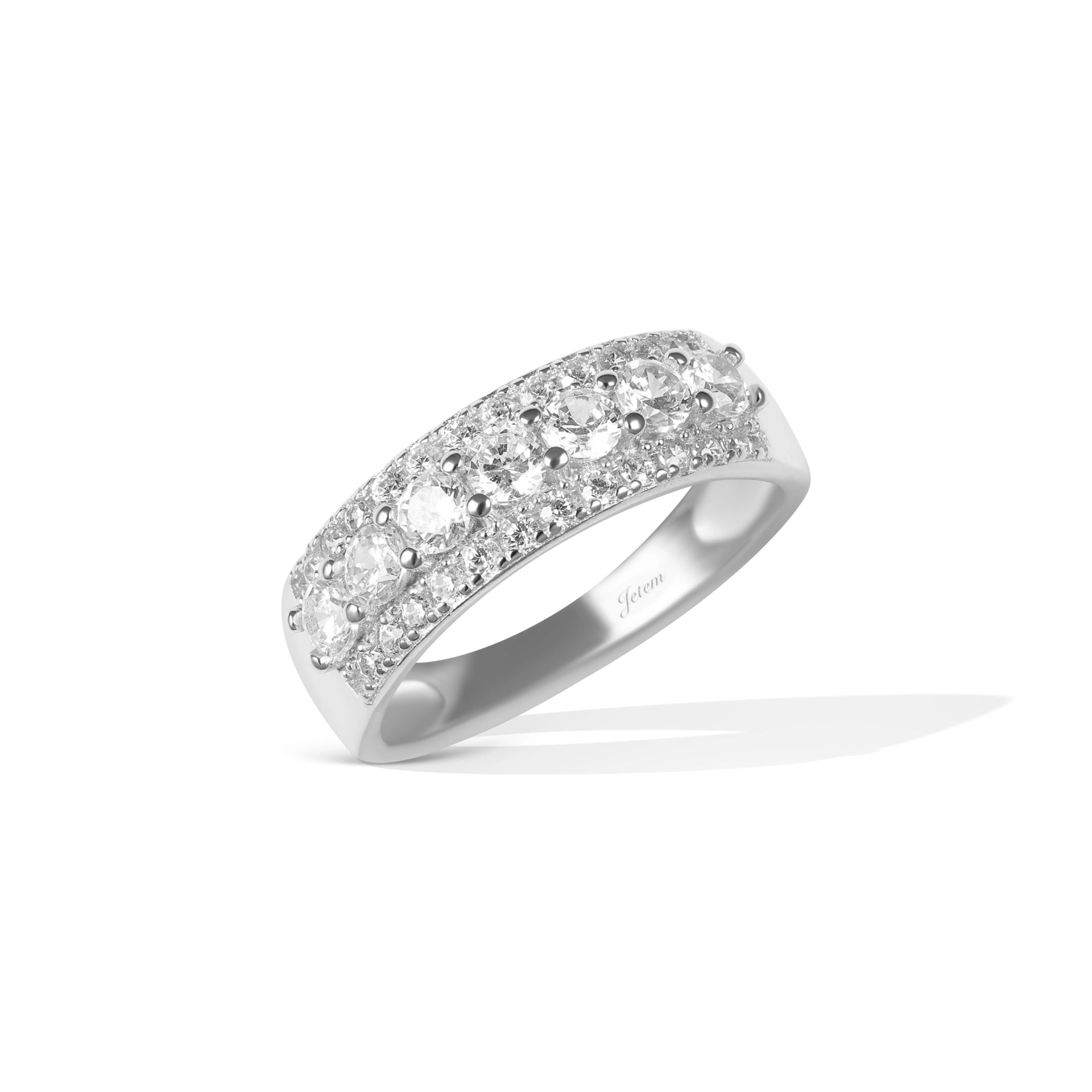 טבעת כסף 925 שורה כפולה זרקונים