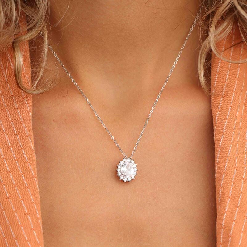 שרשרת כסף 925 תליון אליפסה משובץ זרקונים