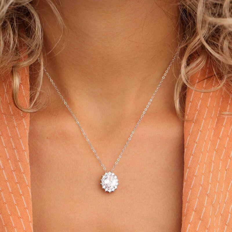 שרשרת כסף 925 תליון אליפסה משובץ זרקונים