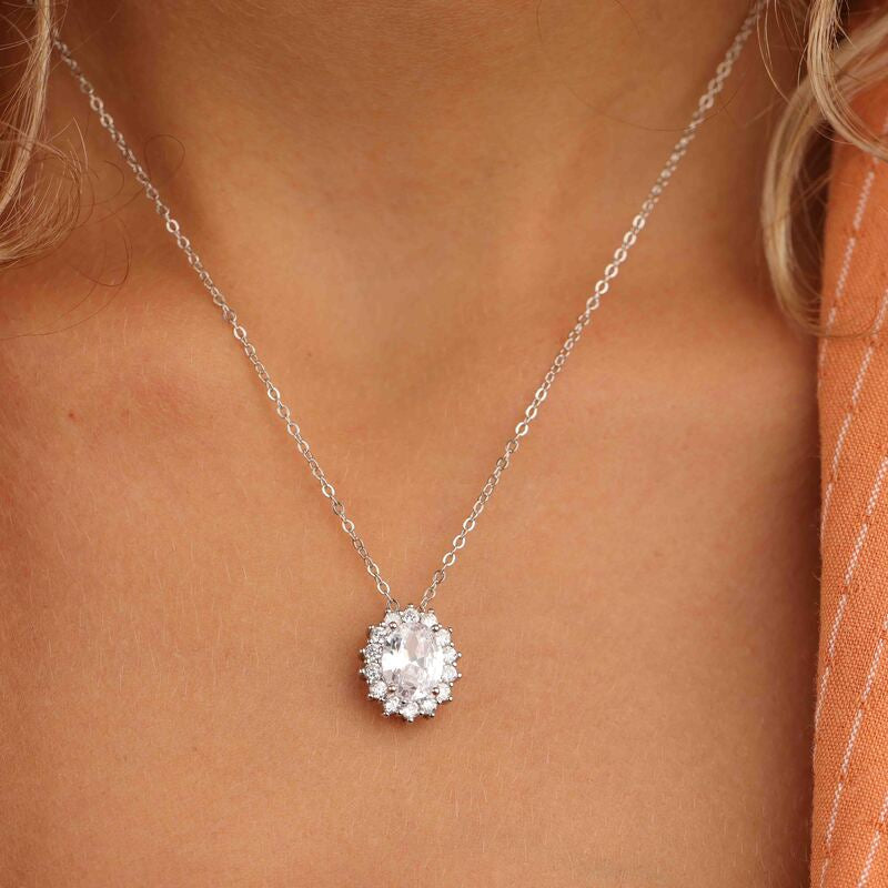 שרשרת כסף 925 תליון אליפסה משובץ זרקונים