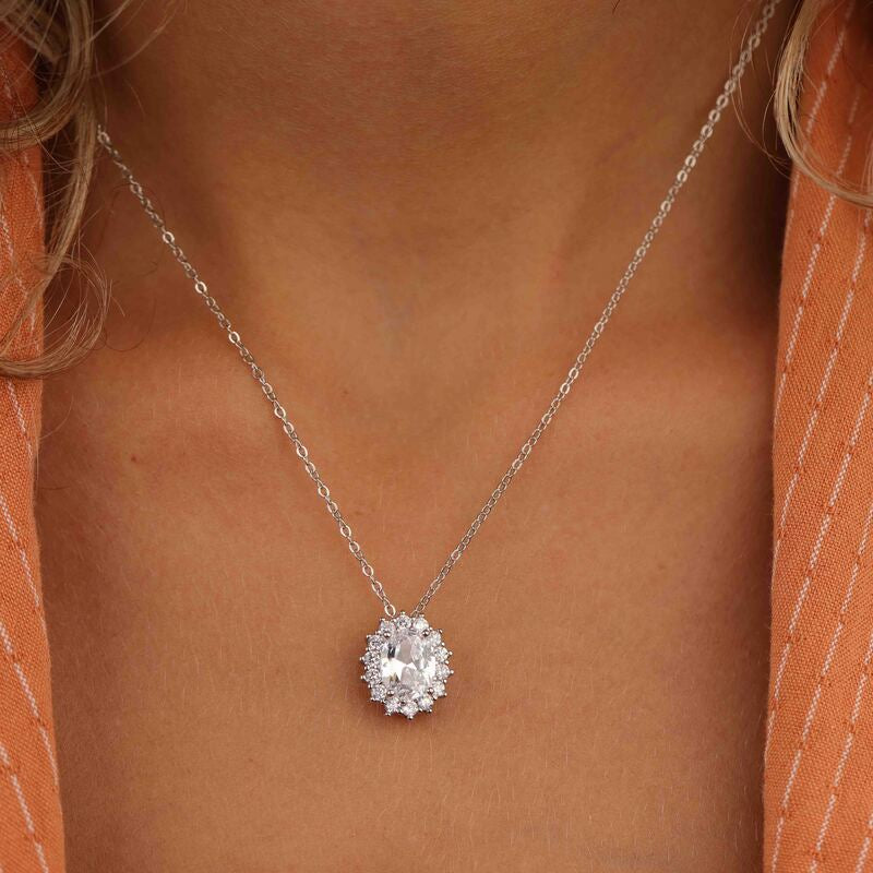 שרשרת כסף 925 תליון אליפסה משובץ זרקונים