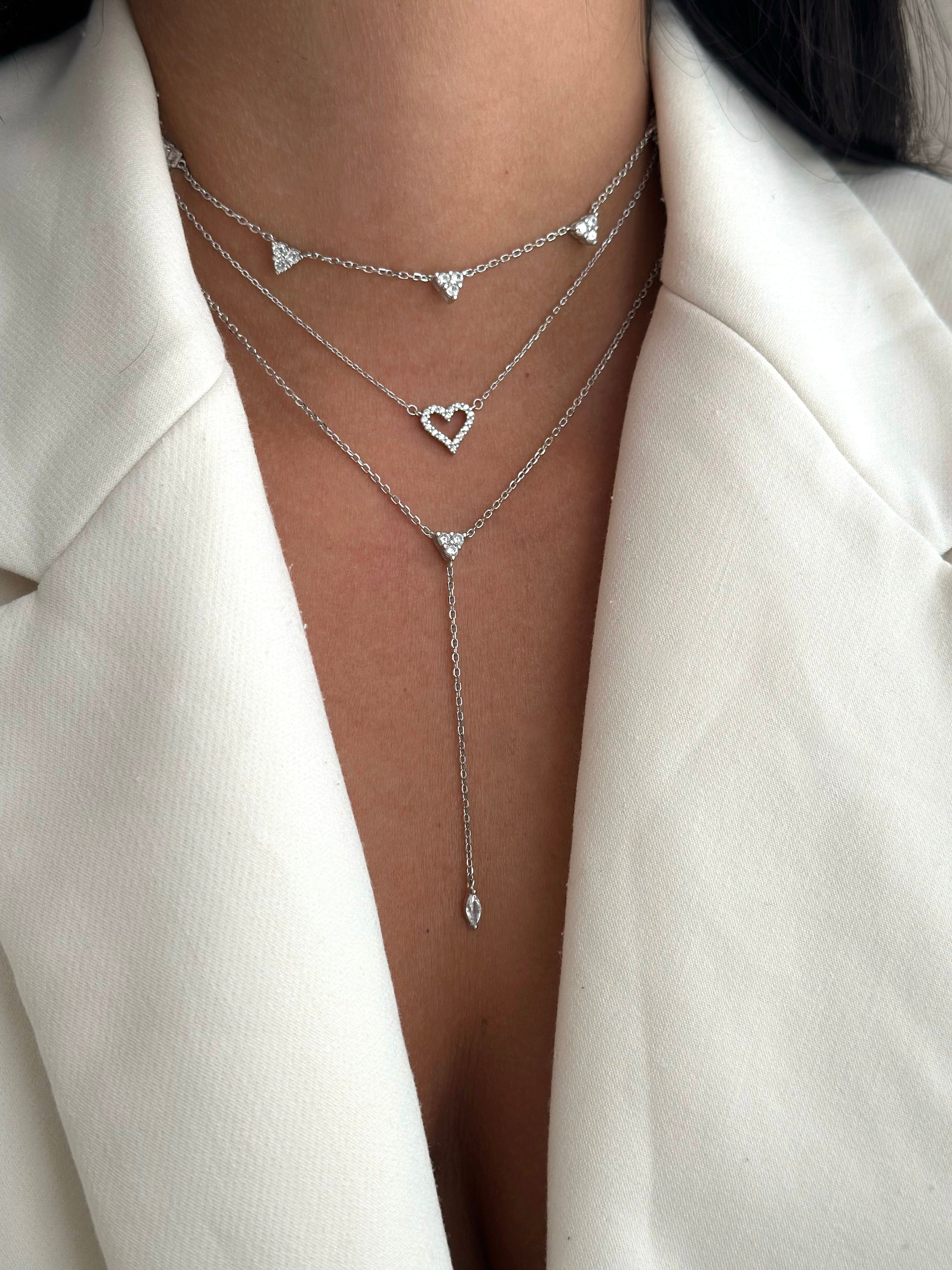 שרשרת לב זרקונים כסף 925